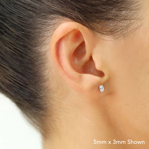 14K Solid Gold Basket Set Oval CZ Stud Earrings, with Pushbacks