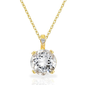 Exquisite 14K Yellow Gold Quartz Gemstone and Diamond Pendant Necklace.