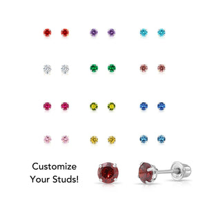 14K White Gold Birthstone Stud Earrings, Screw-Back, 4Mm