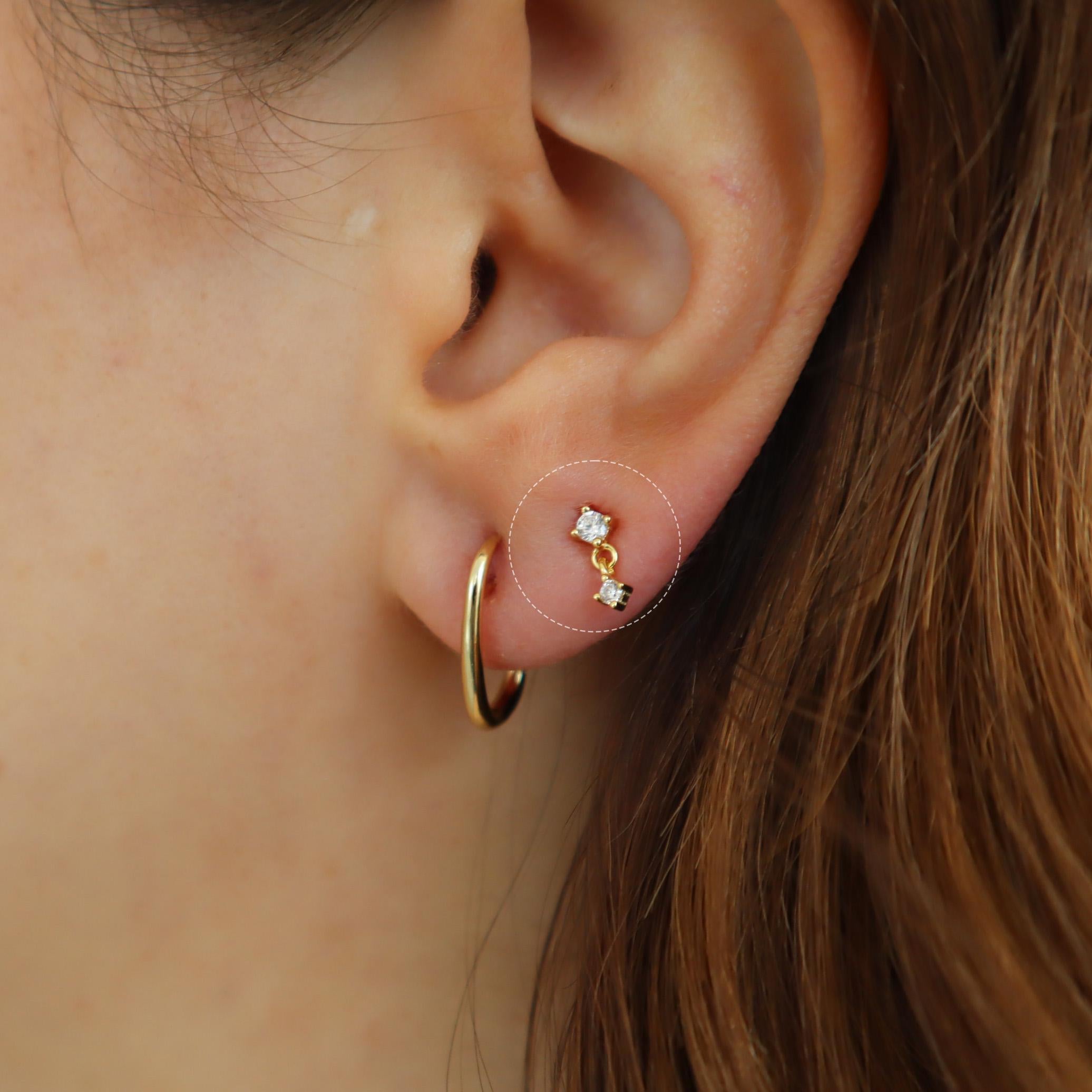 CZ Cubic Diamond Drop Dangle Studs, Dainty Tiny CZ Studs, 18K Gold Plated Sterling Silver Tiny Stud Earrings, Cartilage Stud, Gift for Her