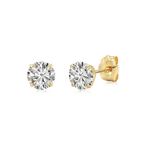 14K Yellow Gold Classic Solitaire Stud Earrings with Pushbacks