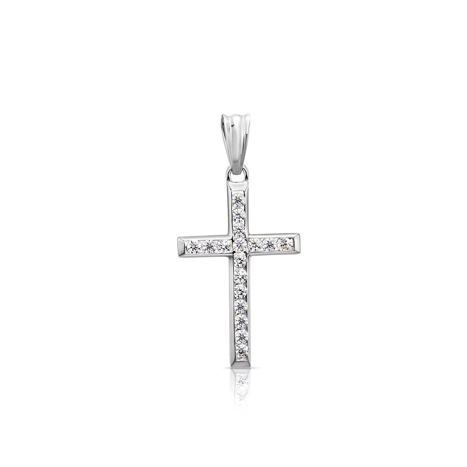 Elegant 14K White Gold Small Cross Pendant Necklace - A Timeless Treasure.
