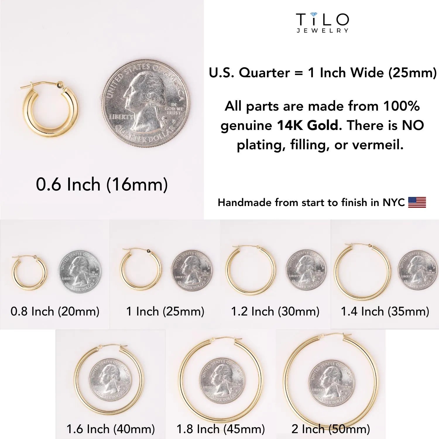 14K Gold Classic Hoop Earrings, Solid 14K Yellow Gold Chunky Hoops, Bold and Classy 3Mm, Designed & Handmade by TILO Jewelry