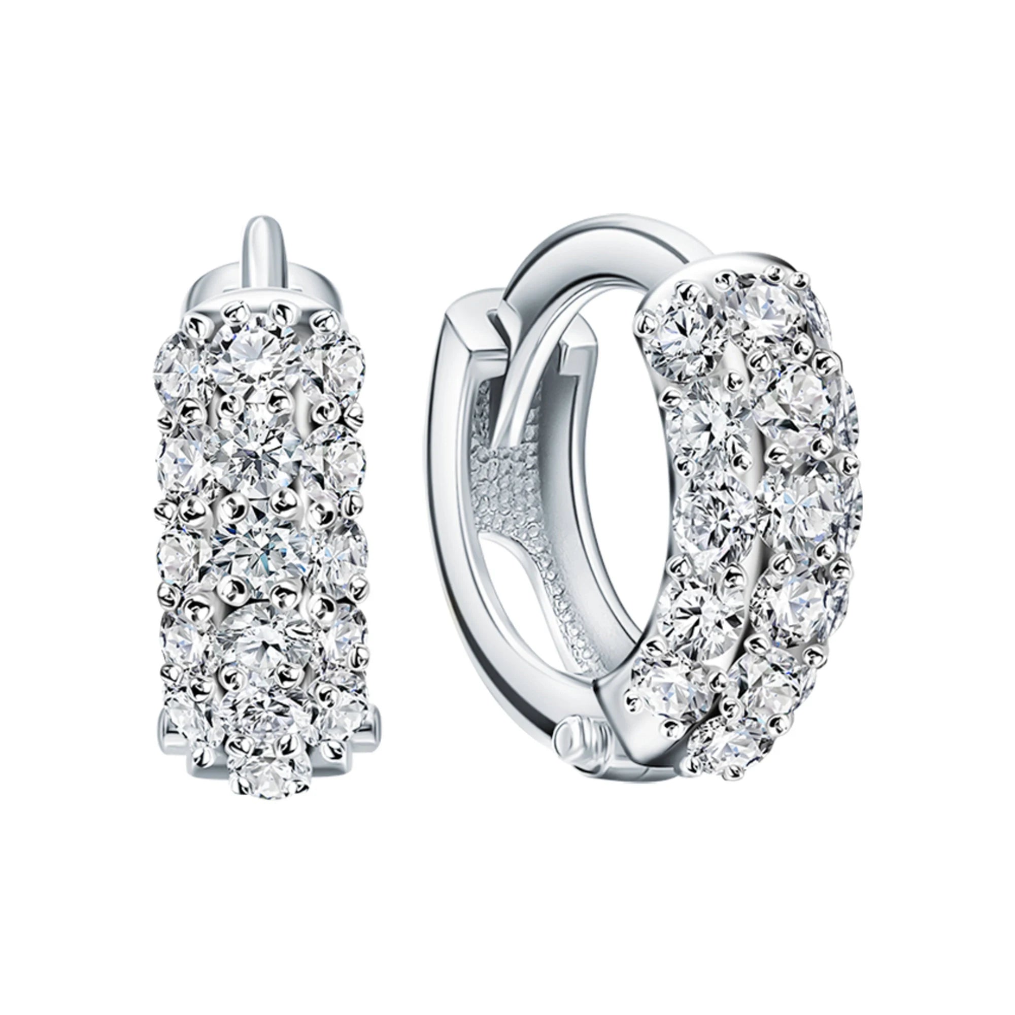 Triple Row Pave Diamond Huggie Hoop Earrings | 14K Gold Small Sparkle Hoop Earrings | Elegant Everyday Jewelry | Gift for Her.