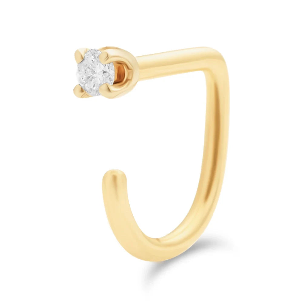 Small Diamond Claw Earring - 14K Solid Gold Huggie Hoop Earring