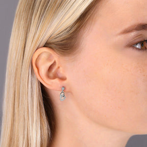 Sparkling CZ Double Heart Dangle Stud Earrings in Elegant Sterling Silver.