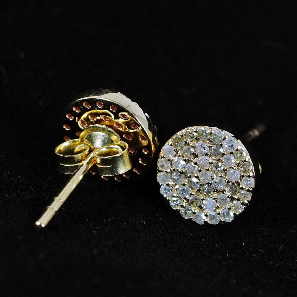 Pave Diamond 8MM Disc round Stud Earrings Solid 14K Yellow Gold Fine Jewelry Gift for Her Minimalist Earrings Pushback Jewelry New