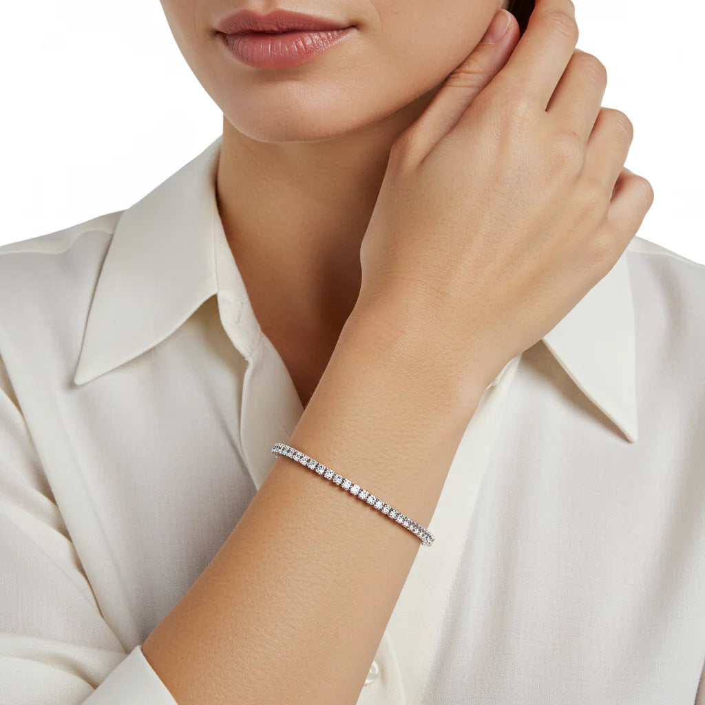 14K White Gold Tennis Bangle Bracelet, with Simulated Diamonds, 7In