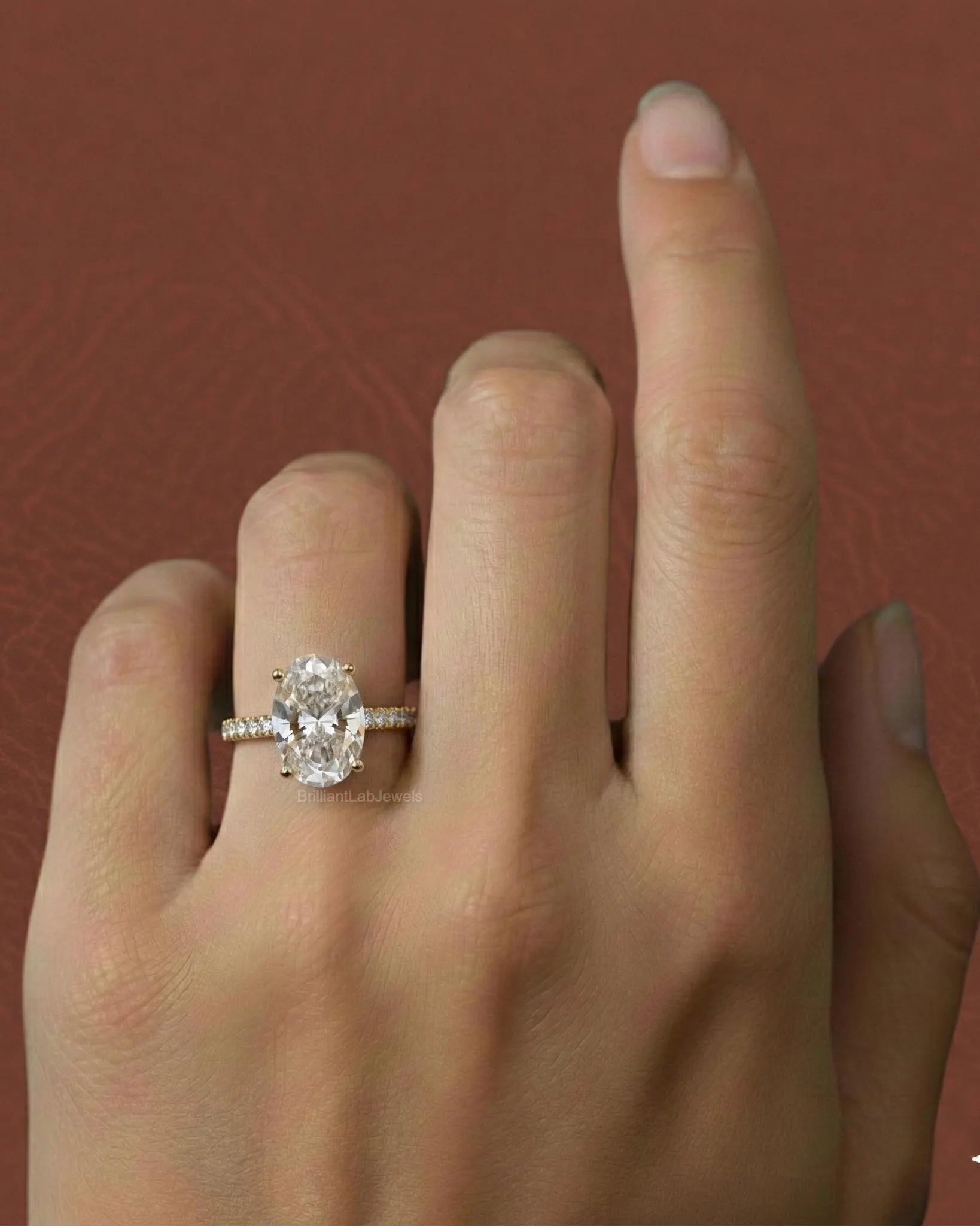 Oval Cut Engagement Ring, Lab Grown Diamond Solitaire Accent Ring, 14K Yellow Gold Bridal Ring, Propose Ring for Love, 3 Carat Oval Ring