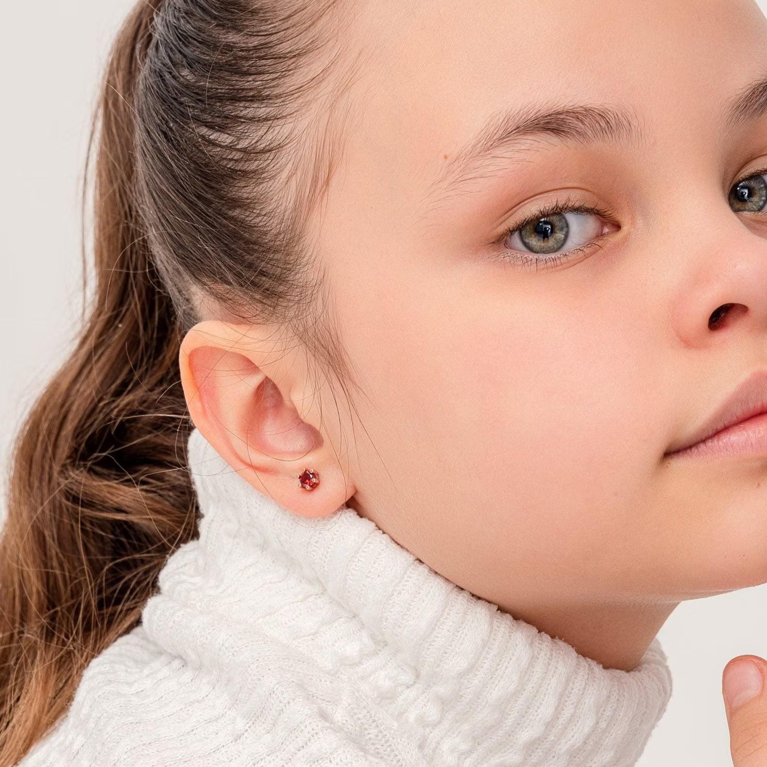 Personalized 925 Sterling Silver Birthstone Stud Earrings for Kids and Babies.