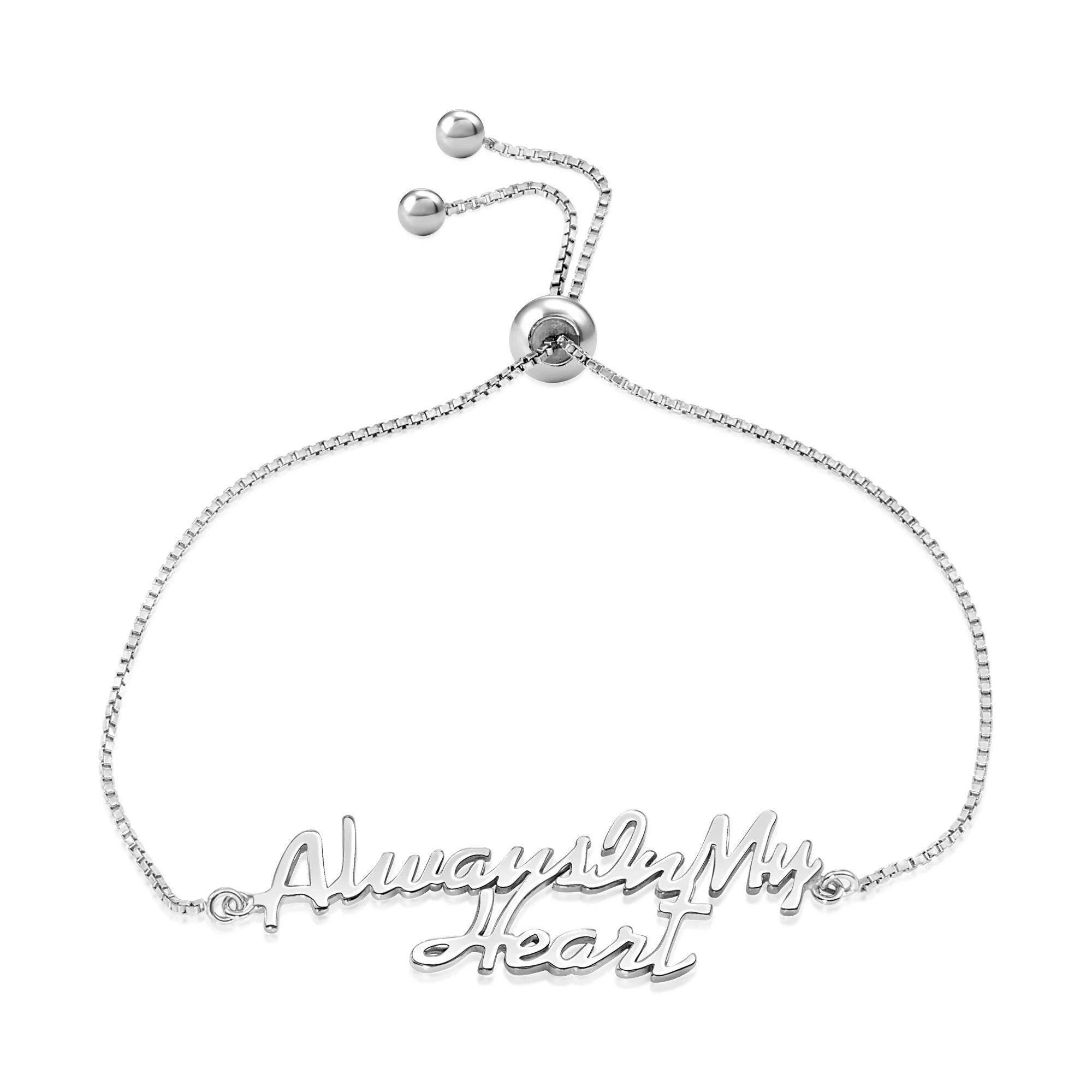 Always in My Heart Adjustable Sterling Silver Bracelet - Perfect Gift for Her, 6-9” Box Chain.