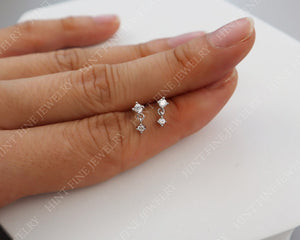 CZ Cubic Diamond Drop Dangle Studs, Dainty Tiny CZ Studs, 18K Gold Plated Sterling Silver Tiny Stud Earrings, Cartilage Stud, Gift for Her