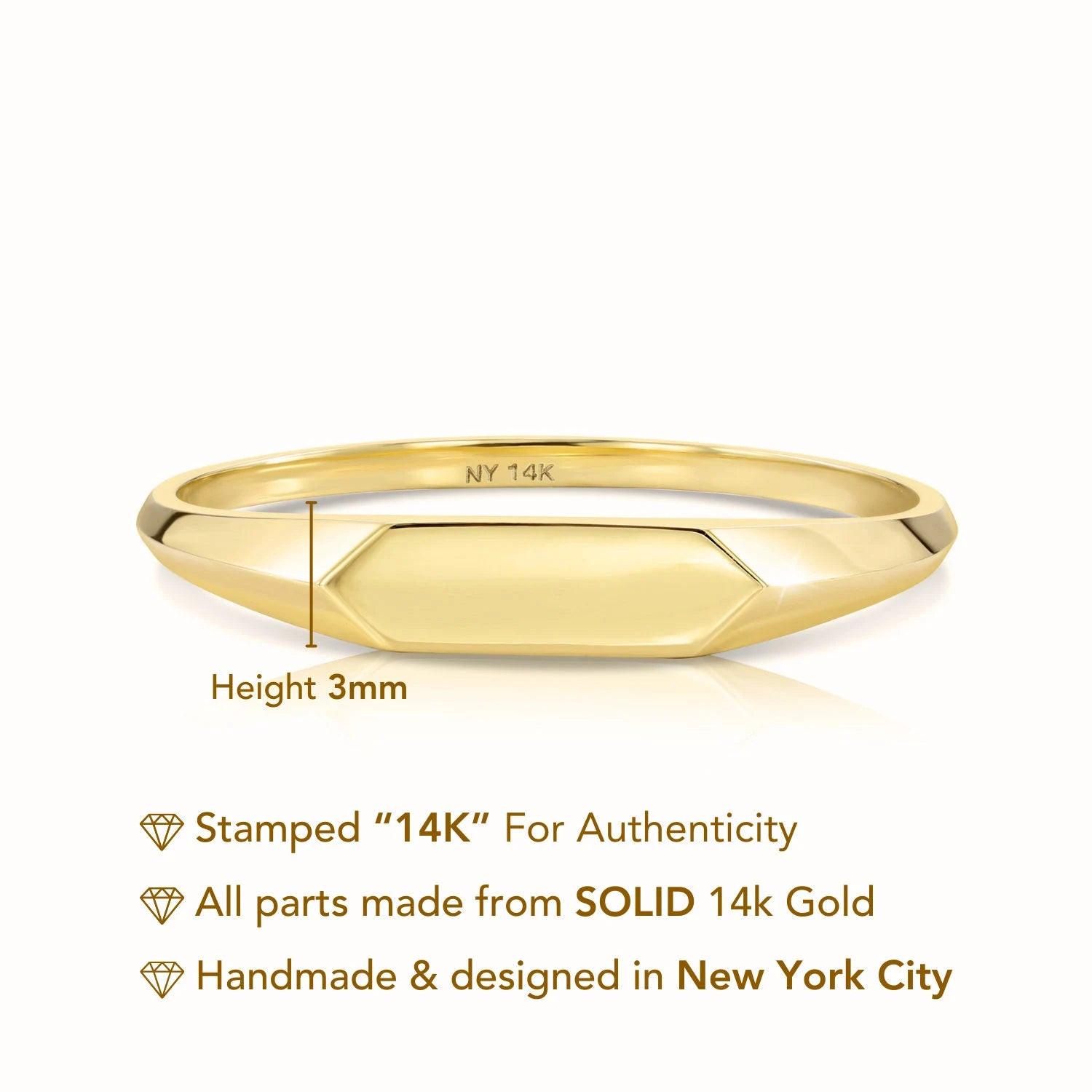 Dainty 14K Solid Yellow Gold Stackable Signet Ring.