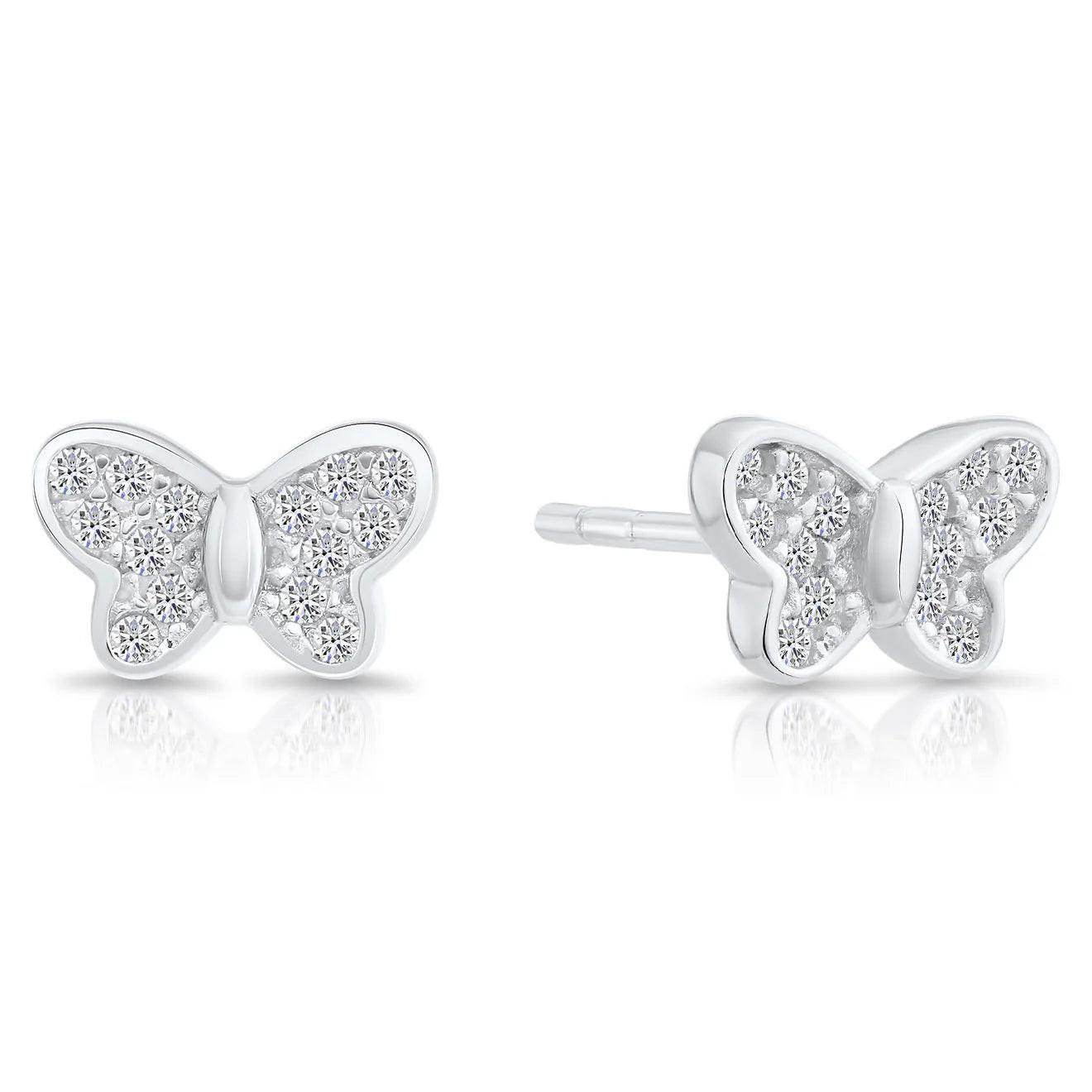 Sparkling Sterling Silver Butterfly Stud Earrings with CZ Accents.
