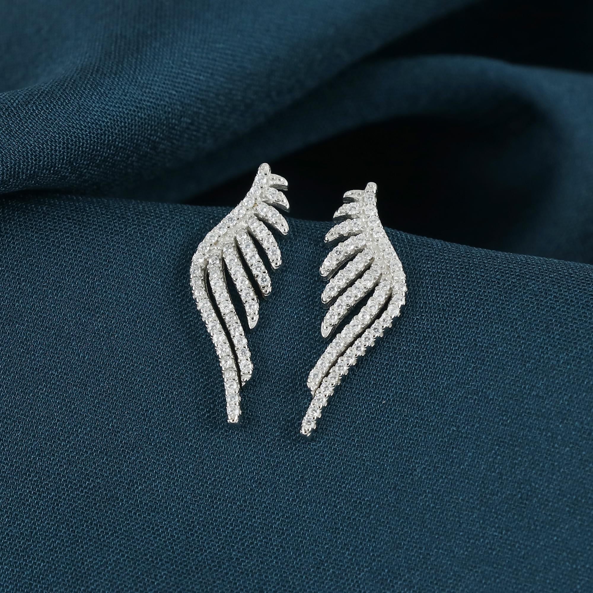 Sterling Silver Angel Wing Ear Climbers, Pave Crystal Earcuff, Fairy Core Earrings, Sweepup Climbing Earrings Gift, Wedding Gift