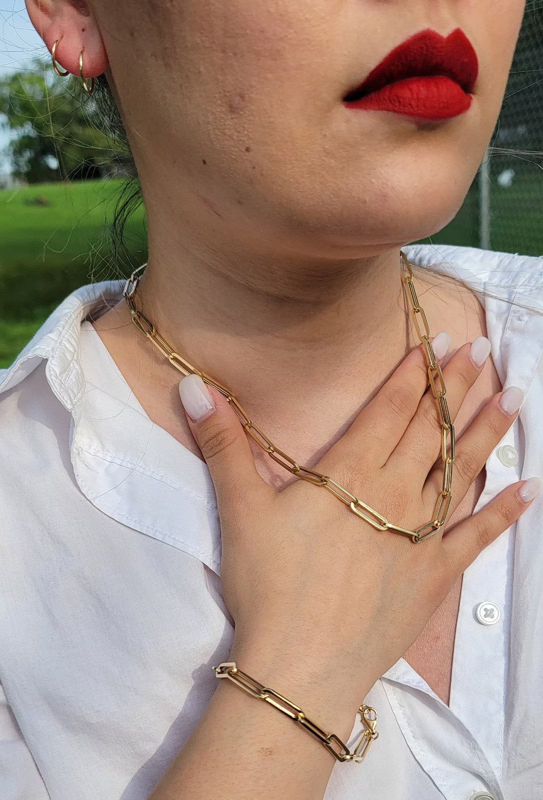 14K Yellow Gold Fancy Paperclip Chain, 14K Gold Paperclip Bracelet, 14K Real Gold Paperclips Necklace, 14K Gold 1.8Mm-5.8Mm Women Chain