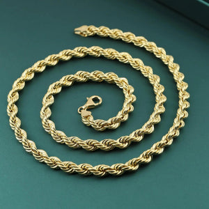 Elegant 10K Yellow Gold Rope Chain Necklace – Solid Gold, 2-5mm, 16-24 Inch with Secure Lobster Clasp.