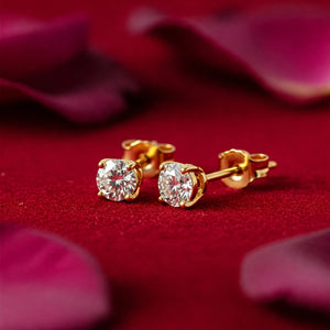 14K Yellow Gold Lab Diamond Stud Earrings, CVD Brilliant Solitaire round Diamond Studs, Pushback