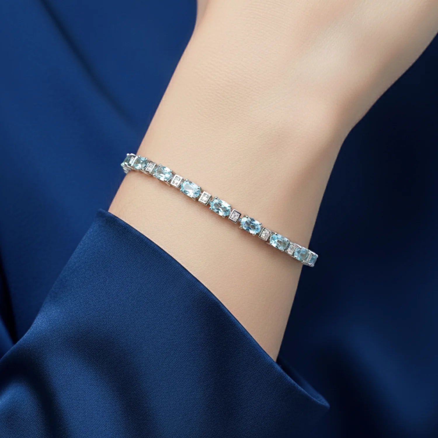 Sterling Silver March Aquamarine Birthstone Adjustable Bracelet