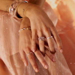 Polly Crystal Chunky Ring Silver Plate