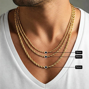 Elegant 10K Yellow Gold Rope Chain Necklace – Solid Gold, 2-5mm, 16-24 Inch with Secure Lobster Clasp.