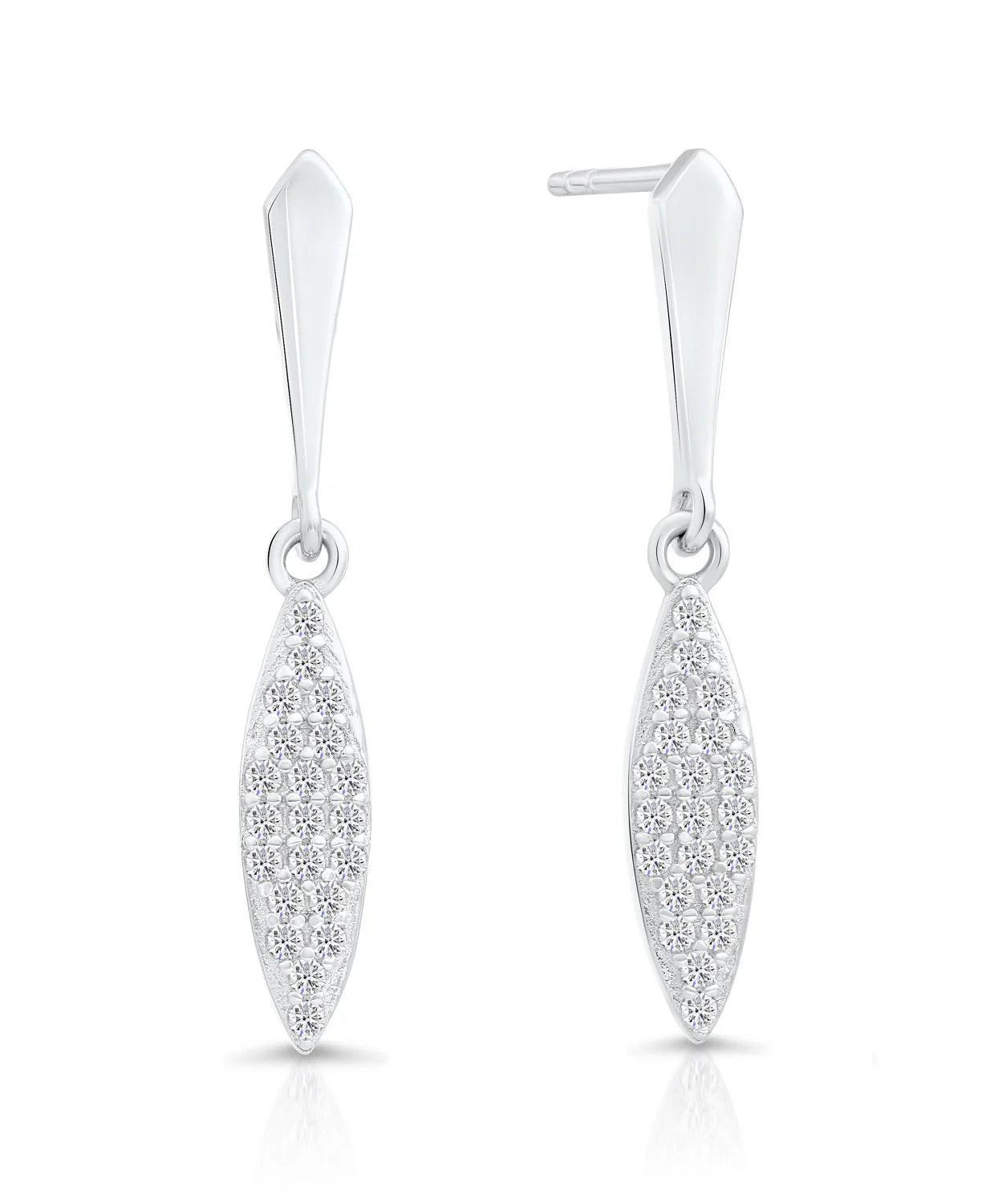 Gorgeous Sterling Silver CZ Willow Leaf Dangle Stud Earrings - Slim and Stylish.