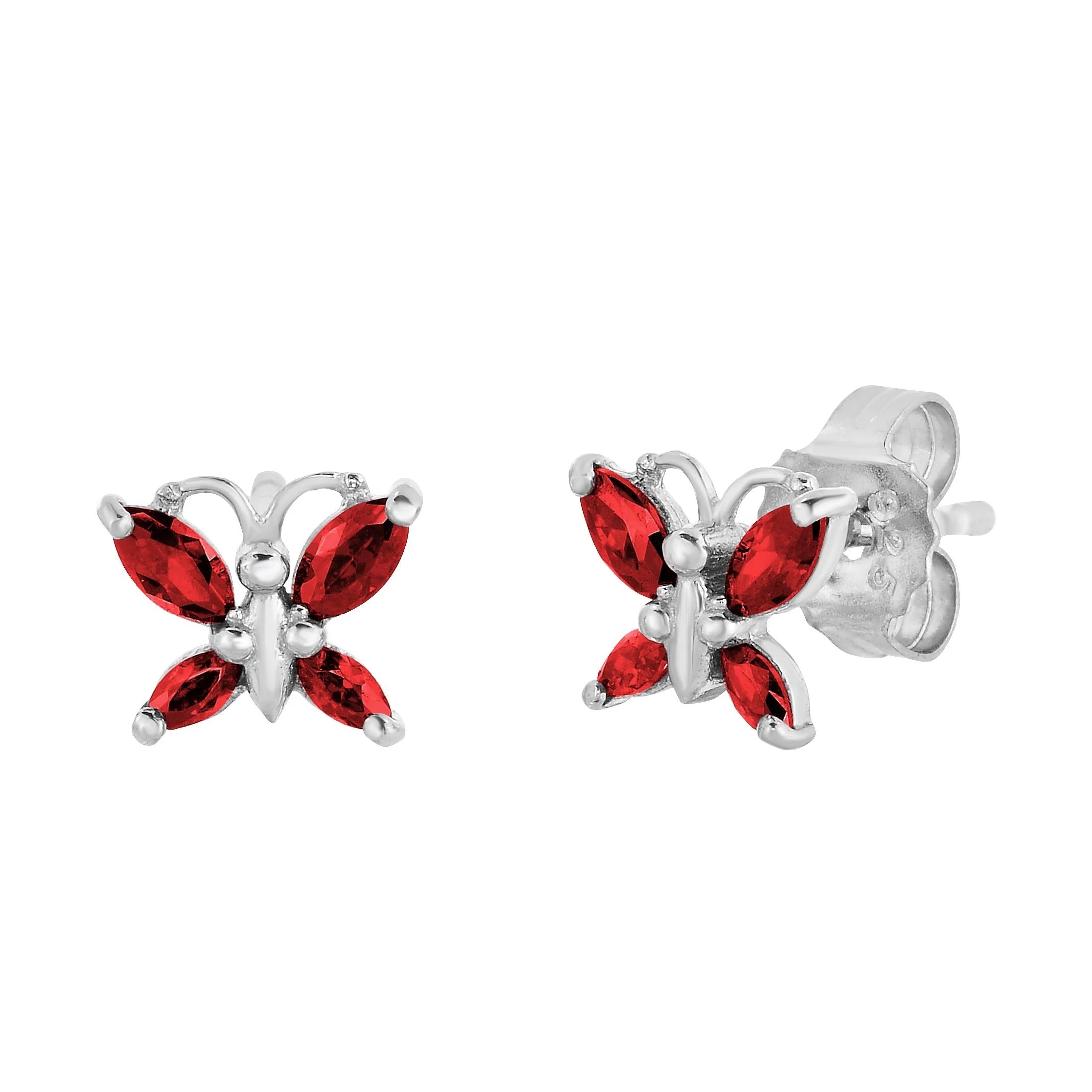 CZ Small Butterfly Birthstone Stud Earrings