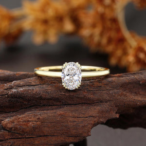 Classic Solitaire Engagement Ring,Yellow Gold Lab Diamond Ring, Oval Cut Wedding Ring, Minimalist Anniversary Ring Women,Bridal Promise Ring
