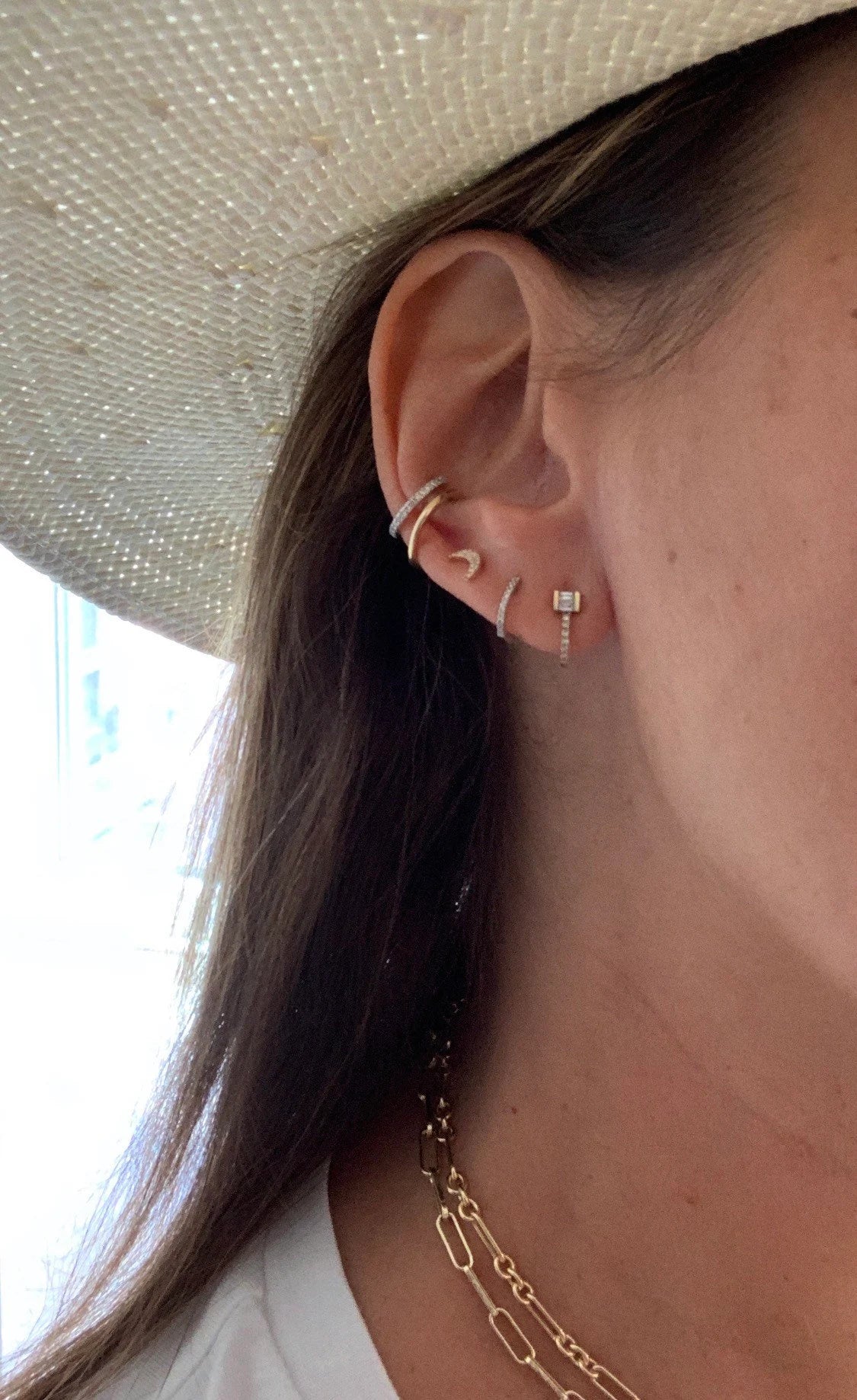 14K GOLD and Moissanite Ear Cuff -14K - Cuff- No Piercing -Gift for Her -Ear Climber - Trendy -Blogger - Gold• Dainty Ear Cuff