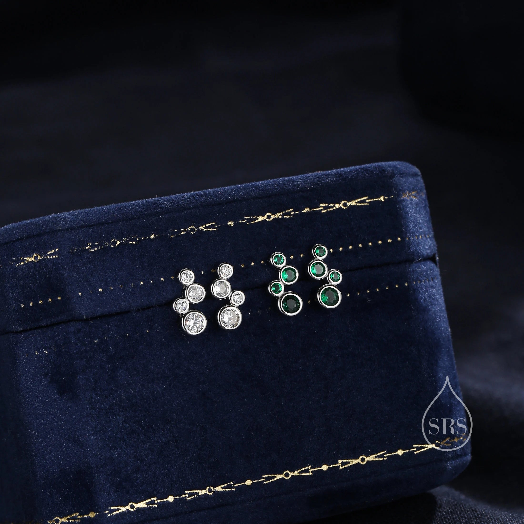 Clear CZ Bubble Cluster Stud Earrings in Sterling Silver, Silver or Gold, Bezel CZ Cluster Earrings, CZ Wing Earrings, Mini Crawler