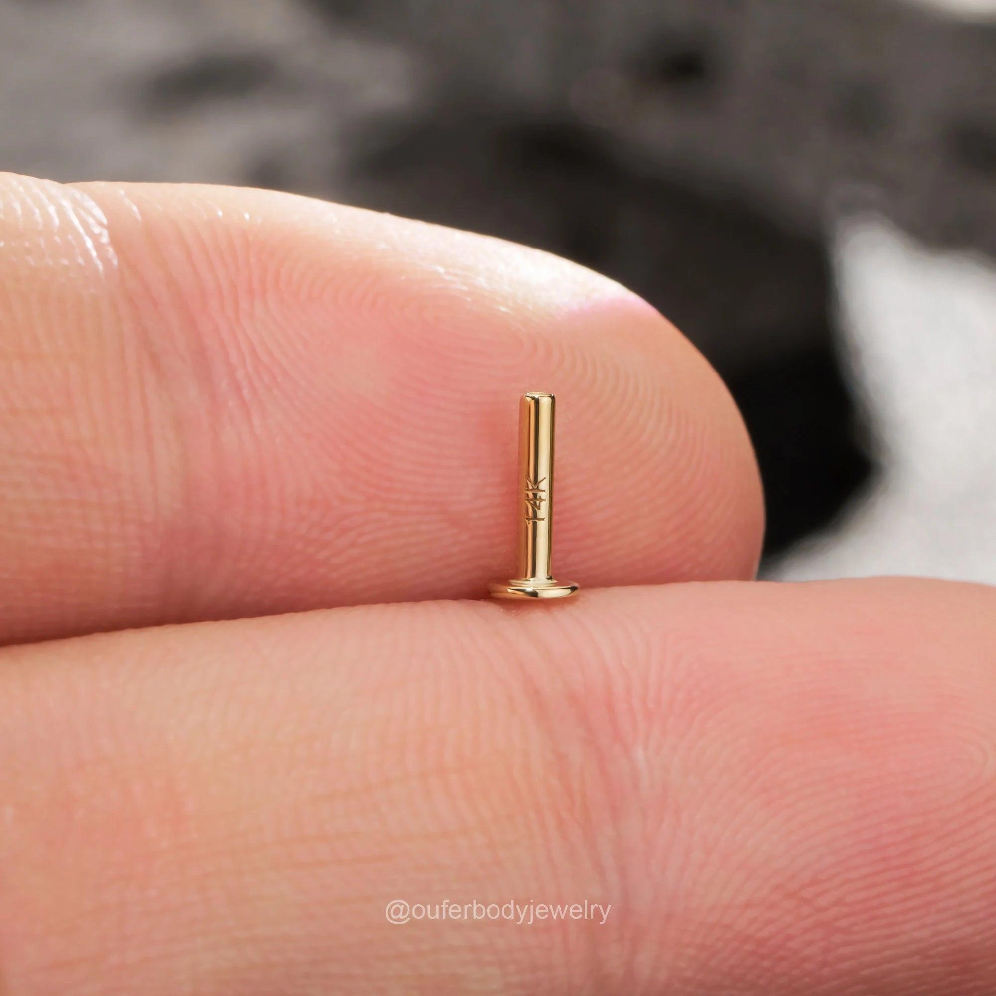 14K Solid Gold Internally Threaded Labret Studs - Available in 5mm, 6mm, 8mm, and 10mm for Cartilage, Helix, and Tragus Piercings.