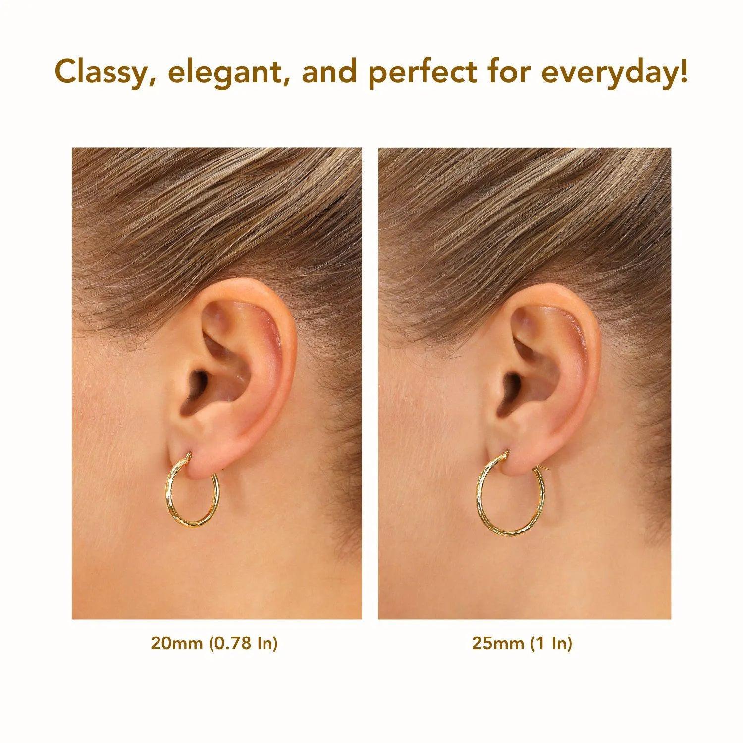 Stunning 10K Yellow Gold Hand-Engraved Diamond-Cut Hoop Earrings - Made in the USA!.