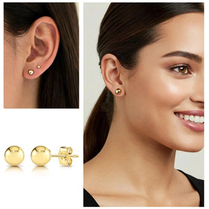 Elevate Your Style with 14K Yellow Gold Unisex Ball Stud Sleeper Earrings - Multiple Sizes Available!.