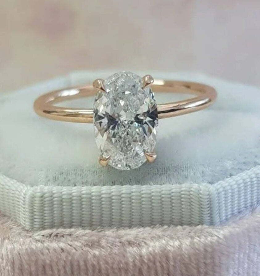 Lab Grown 2.0Ct Oval Diamond 14K Yellow Gold Wedding Ring-Bridal Oval Engagement Ring-Solitaire Thank You Gift for Women Anniversary Ring