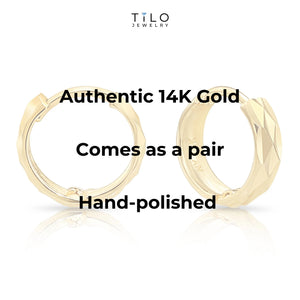 14K Gold Hand Engraved Huggies, Dainty 10Mm Minimalist Gold Earrings, Available in 14K Yellow or White Gold, Handmade by TILO Jewelry