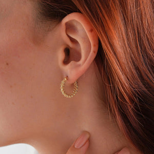 14K Solid Yellow Gold Minimalist Dainty Dorica Beaded Ball Huggie Hoop Earrings - Perfect Gift for Her!.
