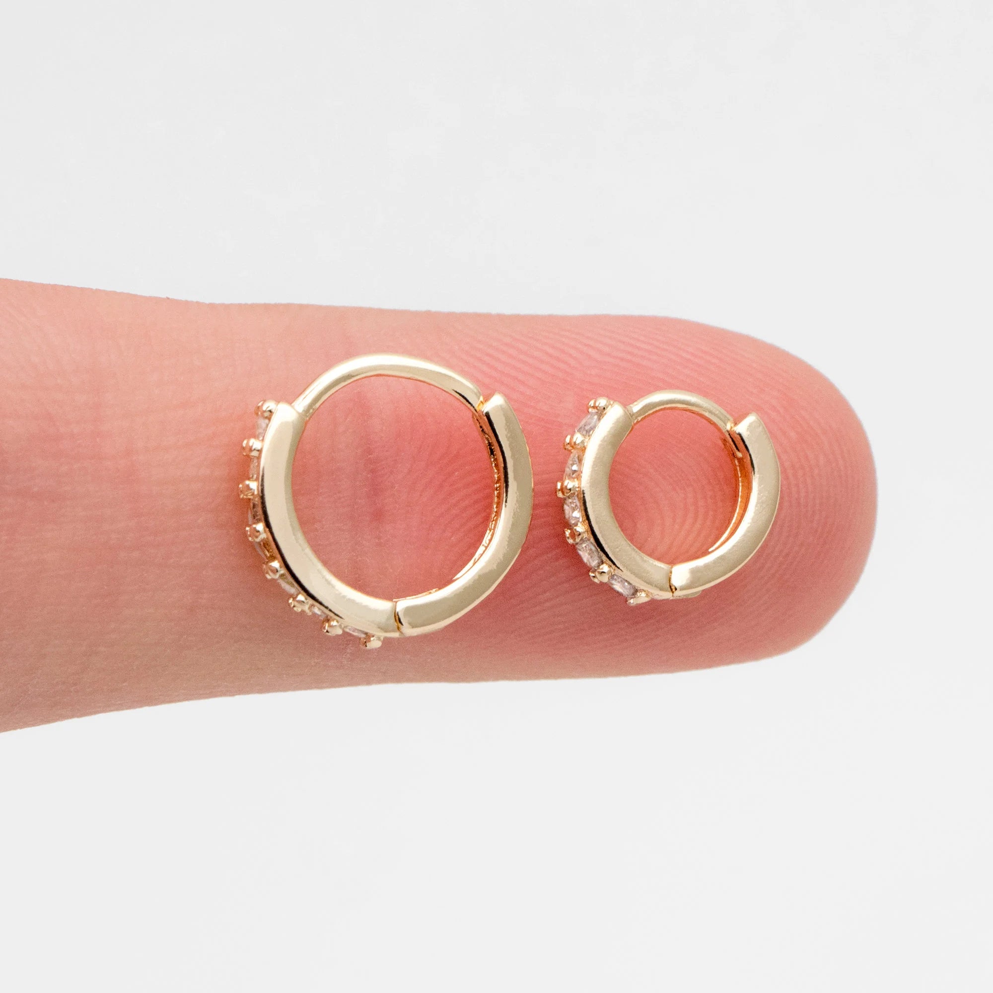 4Pcs CZ Pave Hoop Earrings, Gold/ Rodium Plated Huggies, Outer Diameter 9/ 10/ 12 /14Mm, Dainty Minimalist Earring (GB-2594)