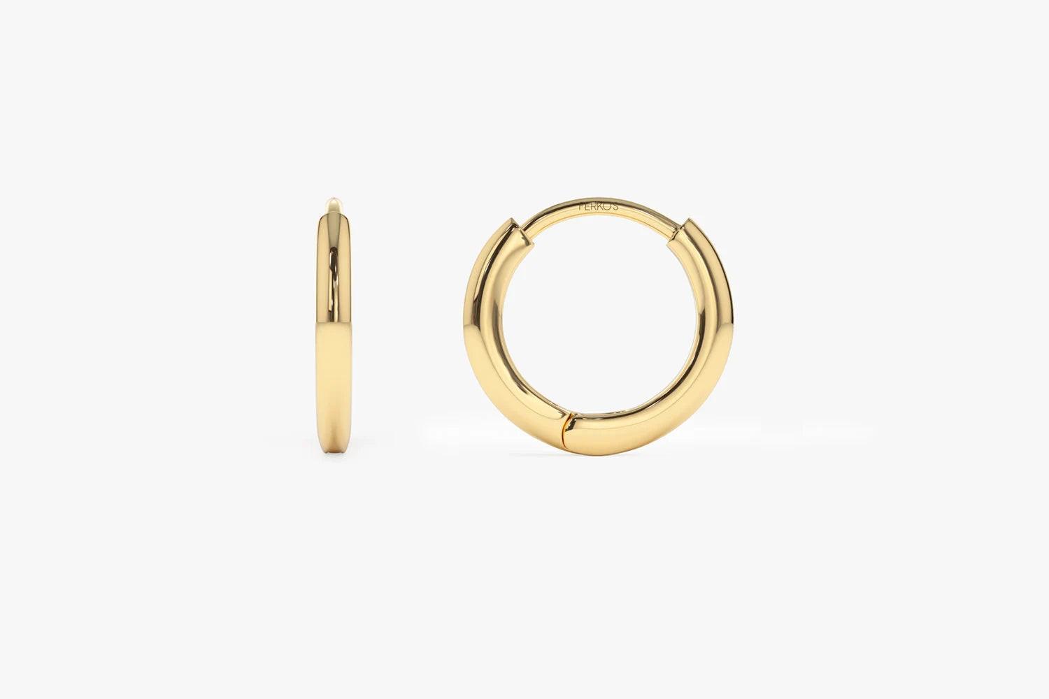 Elegant 14K Solid Gold Mini Huggie Hoop Earrings - 10MM & 12.5MM Options.