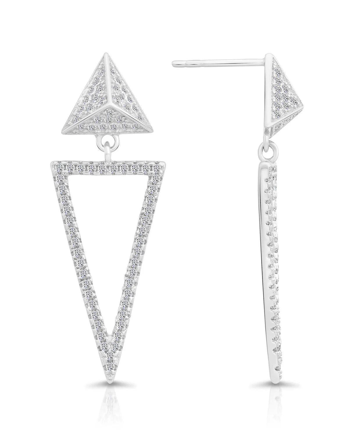 Elegant CZ Double Triangle Dangle Studs in Sterling Silver.