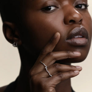 Diamond & Pearl Scalloped Ring in Solid White Gold
