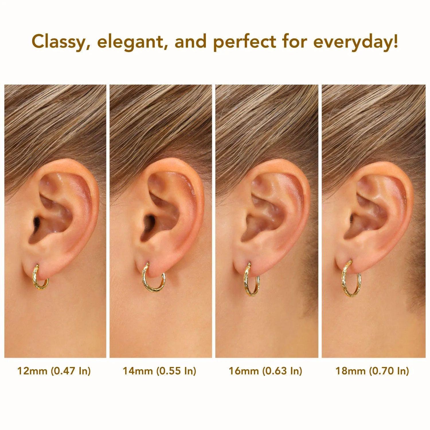 Stunning 10K Yellow Gold Hand-Engraved Diamond-Cut Hoop Earrings - Made in the USA!.