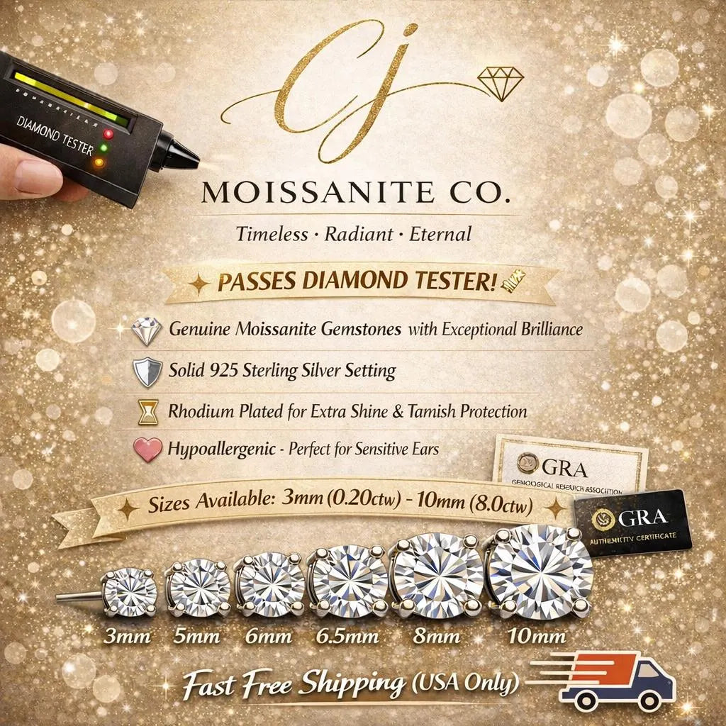 Moissanite Stud Earrings 3Mm–10Mm, 925 Sterling Silver Screw Back, VVS1 GRA Certified, Diamond Alternative Studs for Men Women, Mothers Day