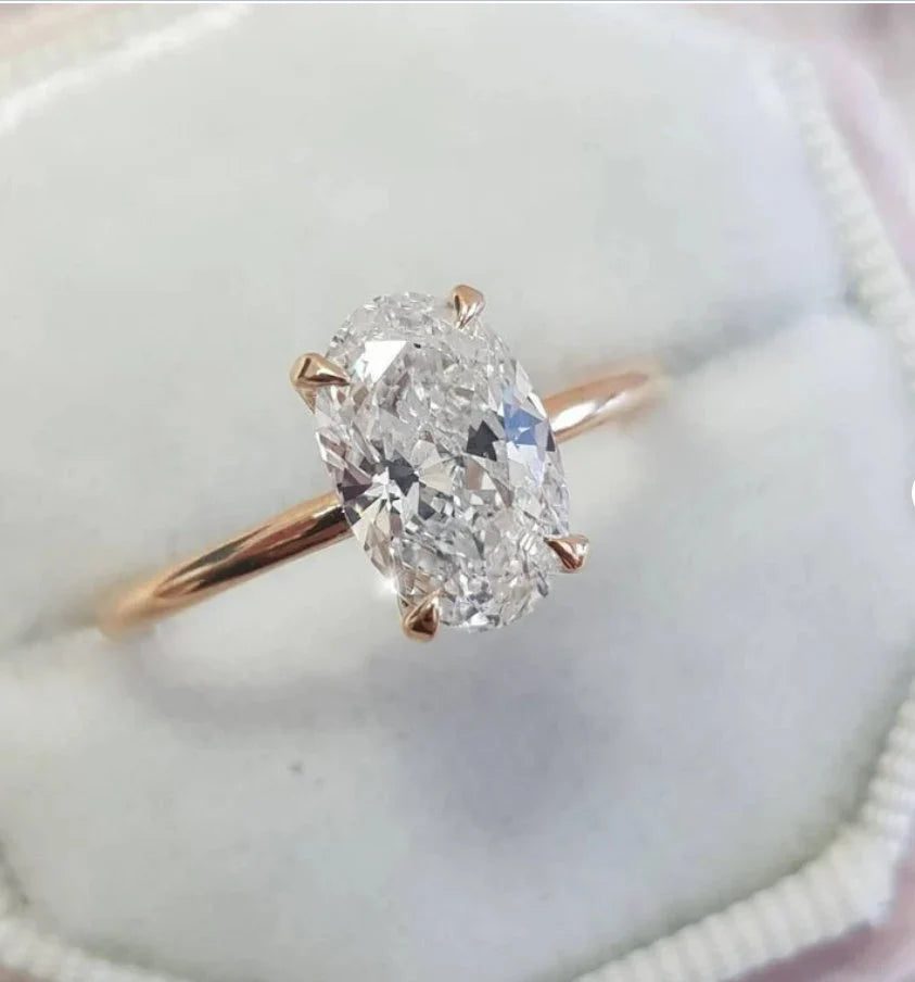 Lab Grown 2.0Ct Oval Diamond 14K Yellow Gold Wedding Ring-Bridal Oval Engagement Ring-Solitaire Thank You Gift for Women Anniversary Ring
