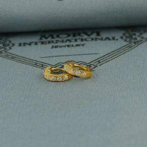 Real Solid 22K Gold Earrings, 22Kt Gold Earrings, Real Gold Hoop Earrings, Gold Huggies, 22Kt Gold Huggies, Zircon Huggie Hoop,