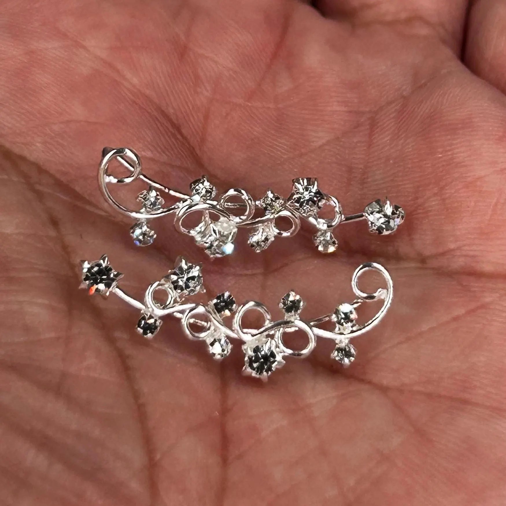 Sterling Silver Crystal Vine Ear Climber Floral Crawler Earrings