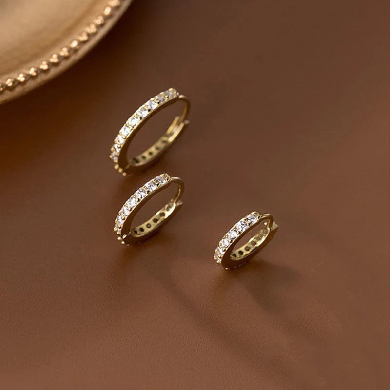 4Pcs CZ Pave Hoop Earrings, Gold/ Rodium Plated Huggies, Outer Diameter 9/ 10/ 12 /14Mm, Dainty Minimalist Earring (GB-2594)