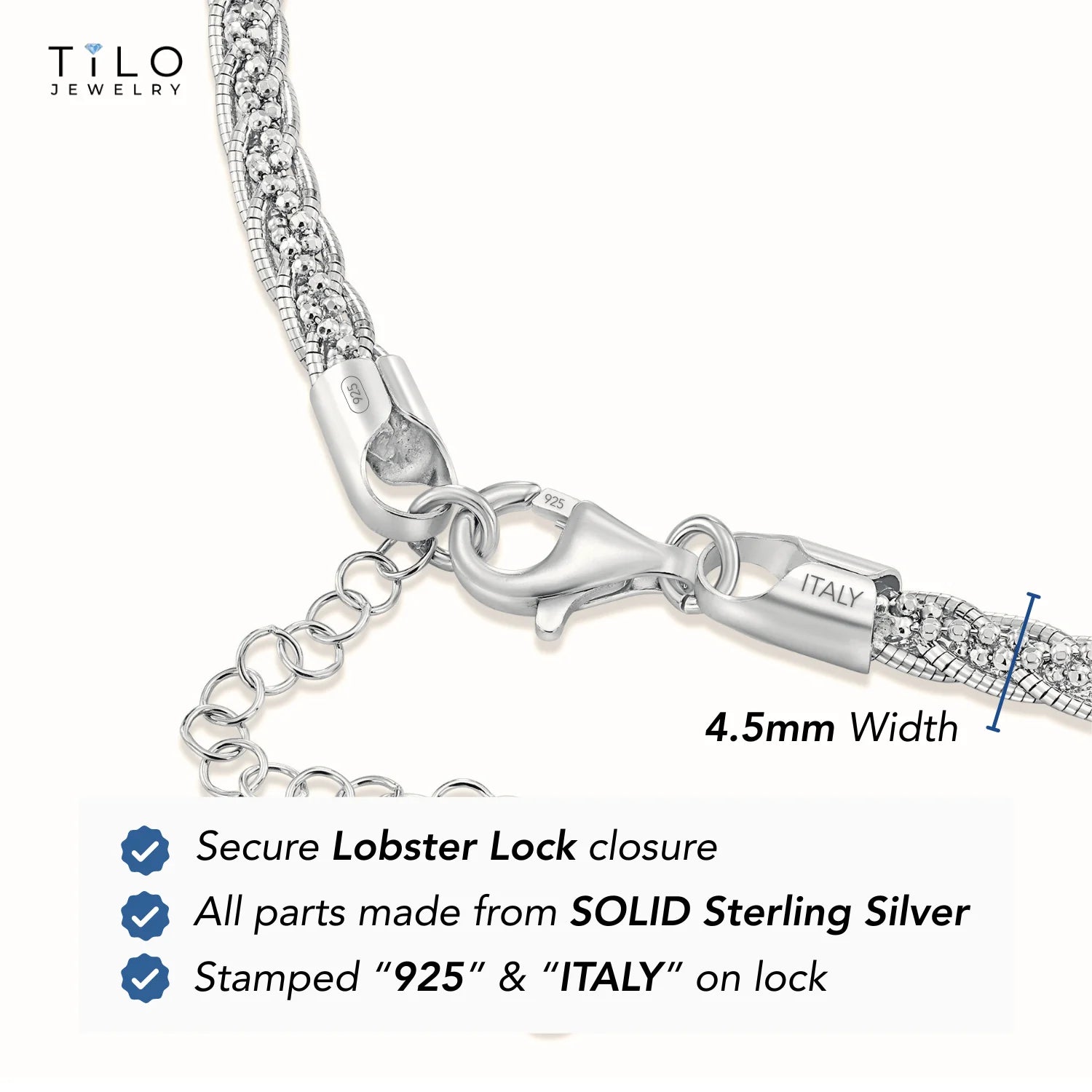 Sterling Silver Twisted Rope Snake Chain Bracelet