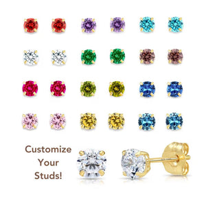 Stunning 10K Solid Yellow Gold Birthstone Stud Earrings - 5mm Pushback Sleeper Style, Available in 12 Vibrant Colors!.