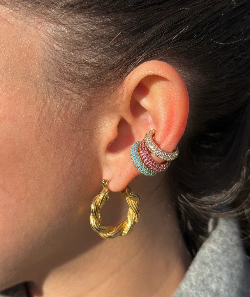 Pave Earcuff, Micro Pave Earcuff, Diamond ZC Ear Cuff, Gold, Silver, Pink, Purple, Blue Earcuff Hoop, Huggie Ear Cuff, No Piercing
