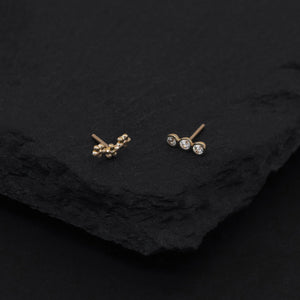 14K Solid Gold Trinity CZ Flat Back Stud, Dainty Flower Tragus Helix Cartilage Earring.